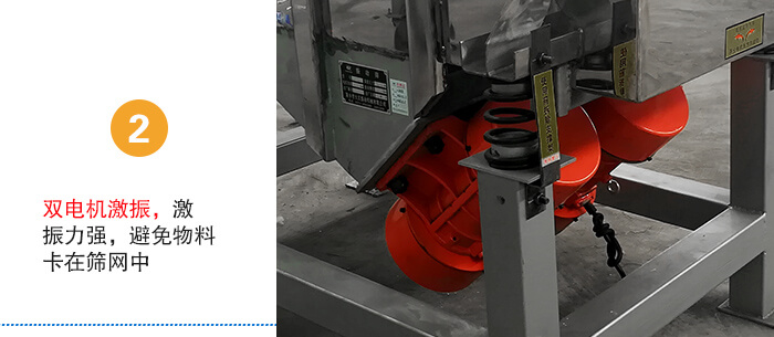 雙電機(jī)激振，激振力強(qiáng)，避免物料卡在篩網(wǎng)中